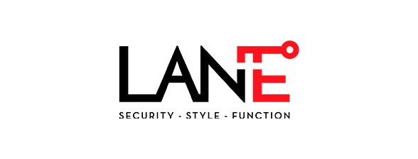 Logo for "LANE" with the letter "E" stylized as a red key; tagline below reads "SECURITY · STYLE · FUNCTION.
